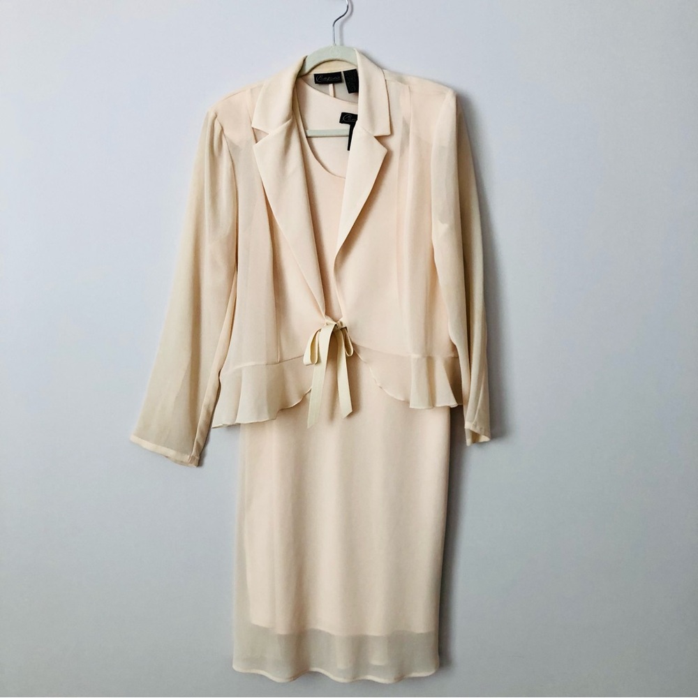 Componix Classic Cream Sheath Dress Chiffon Jacket Cocktails Set Women’s Size 18